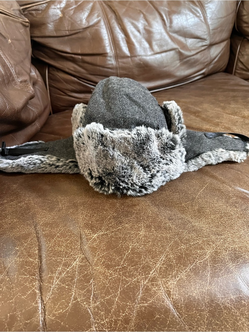 Gray Faux Fur Trapper Hat